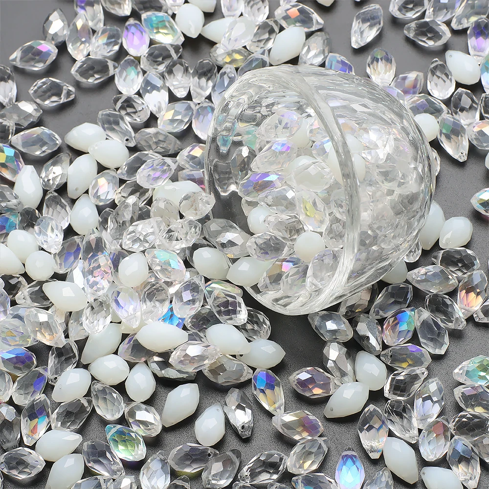 30 Teile/los Grünes Kristallglas Facettierte Teardrop Lose Perlen Handwerk 8x13mm für Schmuck Machen Halskette Kleidungsstück DIY Zubehör