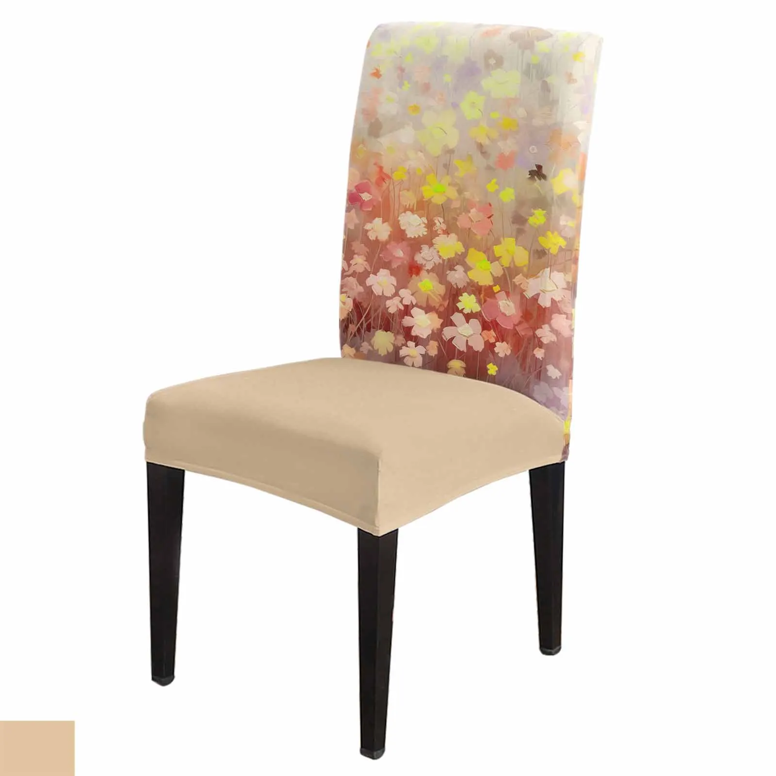 Spring Chrysanthemum Oil Painting Flowers Stretch Chair Cover Hotel Dining Room Banquet Wedding Party Elastic Seat Chair Covers