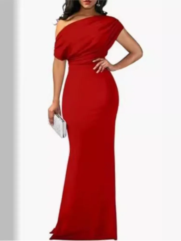 

Sexy Off-shoulder Waist-hugging Dress For Women Spring Summer Solid Color Elegant Fashionable Slim Party Dresses Female