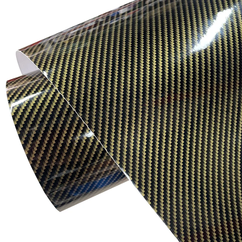 Premium Gloss Black Gold 2D Carbon Fiber Vinyl Wrap Film Selbstklebende Aufkleber Aufkleber Automotive Car Wrapping Folie Air Release