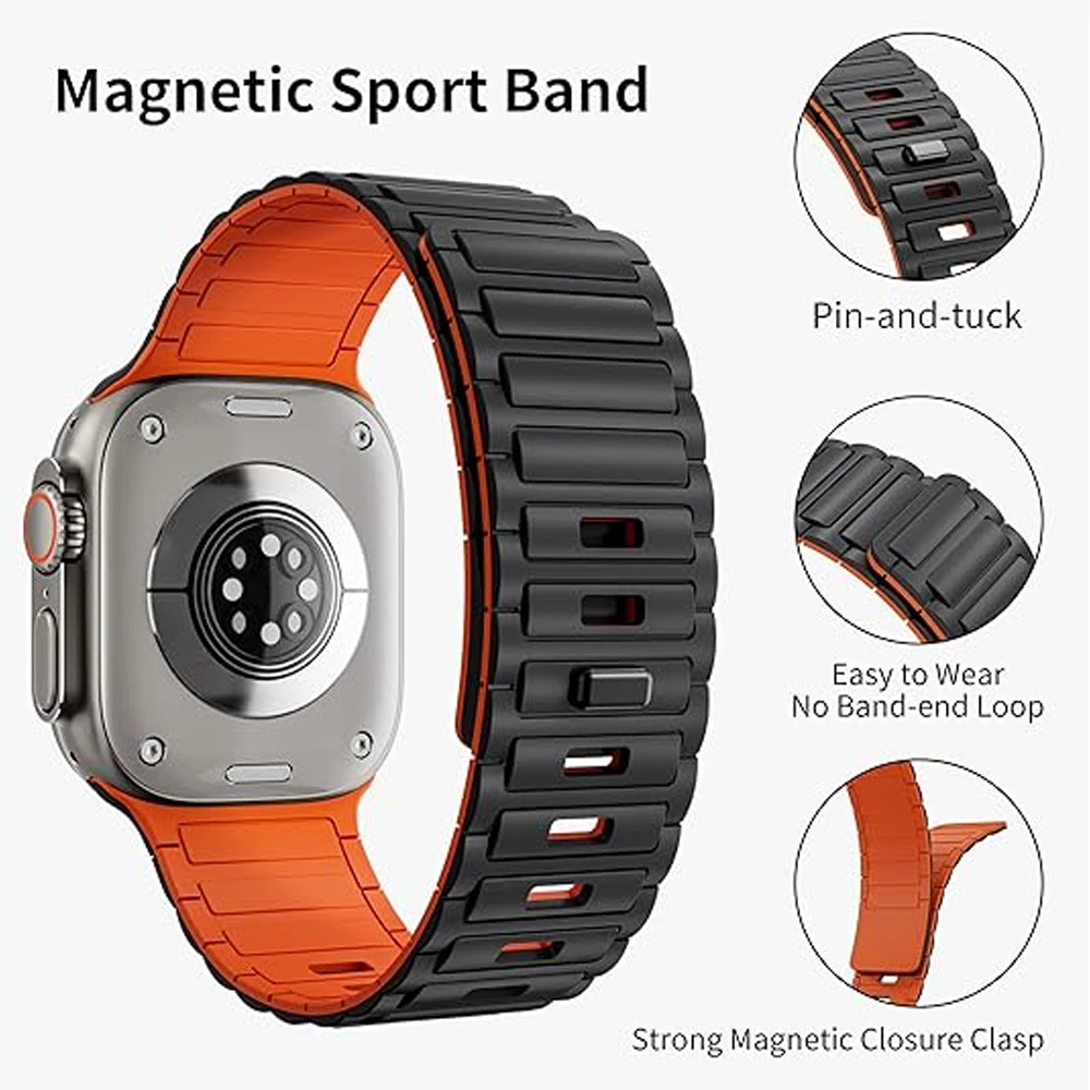 Magnetic Band For Apple Watch Series Ultra 2 10 9 8 7 6 5 se 45mm 44mm 46mm 41mm 49mm 42mm Silicone correa Bracelet iWatch Strap