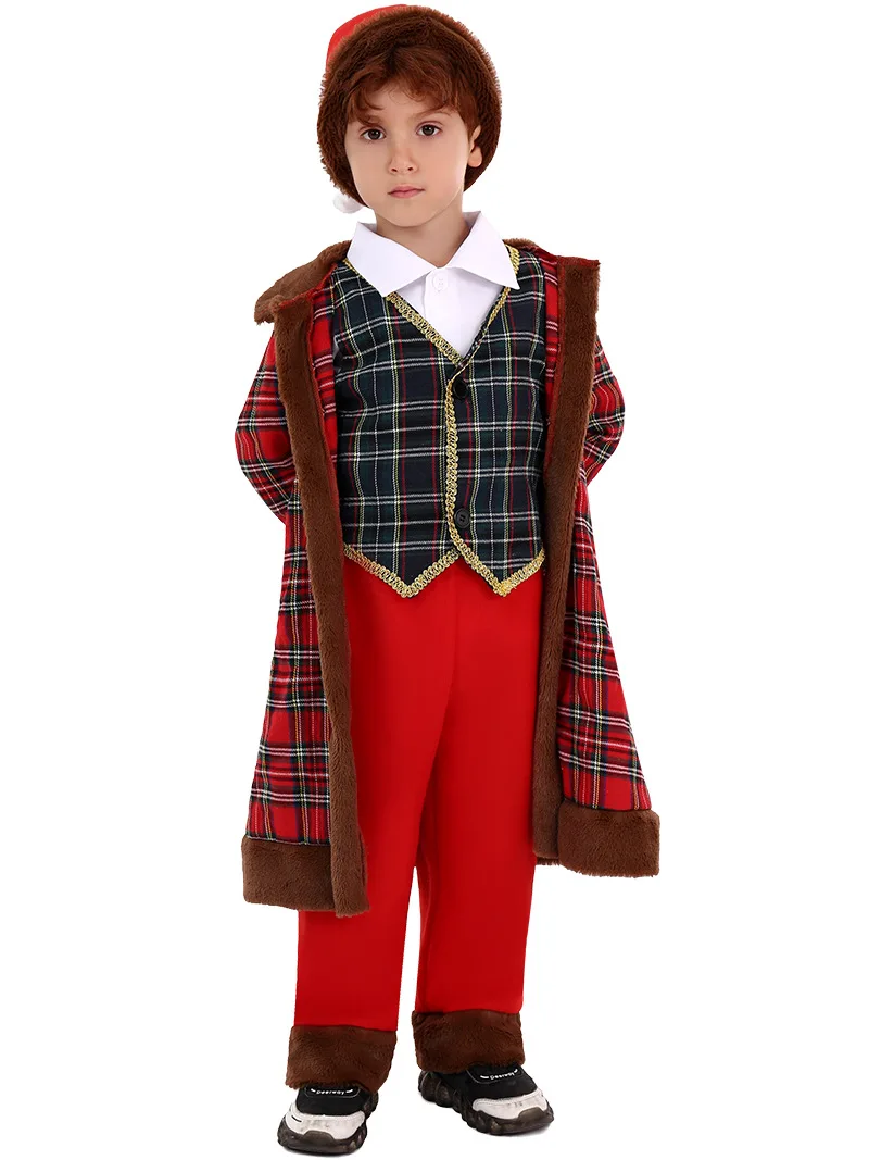 Kids Red Plaid Santa Claus Costume Christmas Clothes Boys Gentleman Suit Set Child Plaid Christmas Costumes