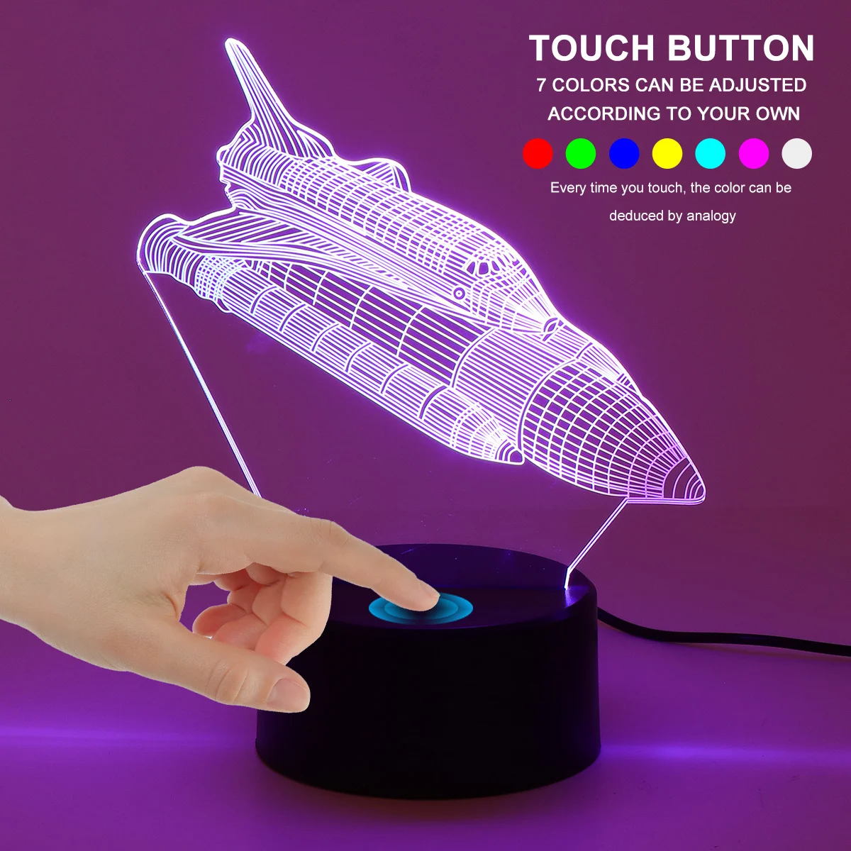 

3D Rocket Night Lamp LED Bedside Light with Touch Function Light for Home Decor Colorful Illumination Black Base