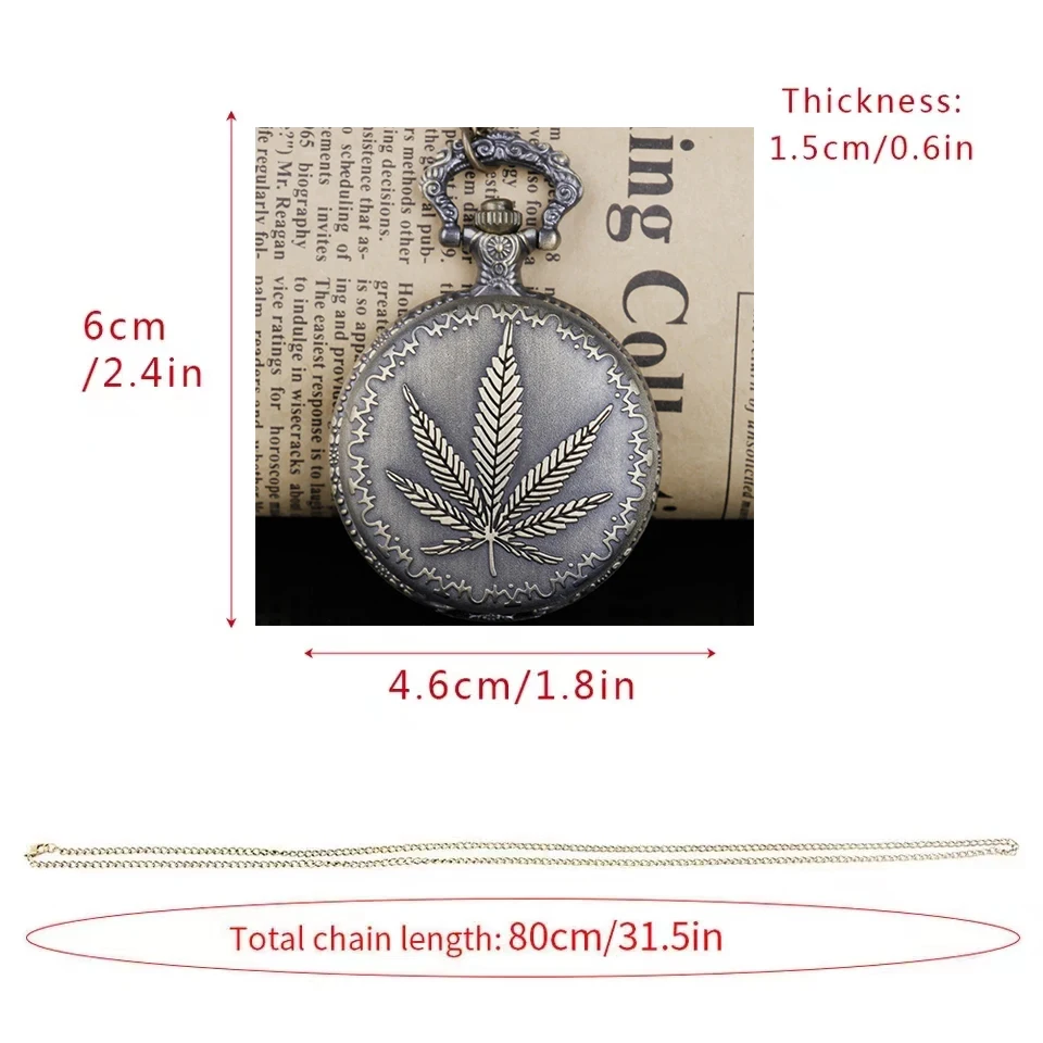 남녀공용 빈티지 쿼츠 포켓 시계, 행운의 단풍잎 양각 포켓 시계, 펜던트 목걸이 시계, 생일 선물