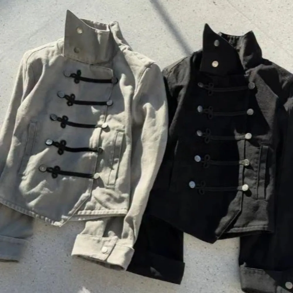 Casual Napoleon Style Short Jacket Turtleneck Multi-layer Fasteners Court Style Coat Slim Fit Trend Stand Collar Coat Y2K