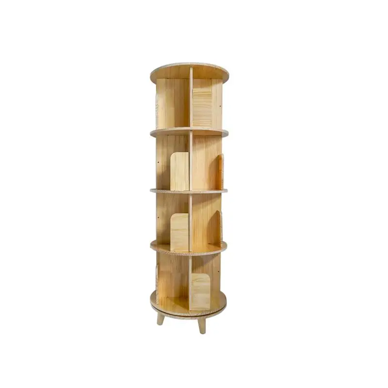 360° Rotating Bookcase Display Rack Pine Wood Bookshelf - Multi-Level Storage for Books and Decor