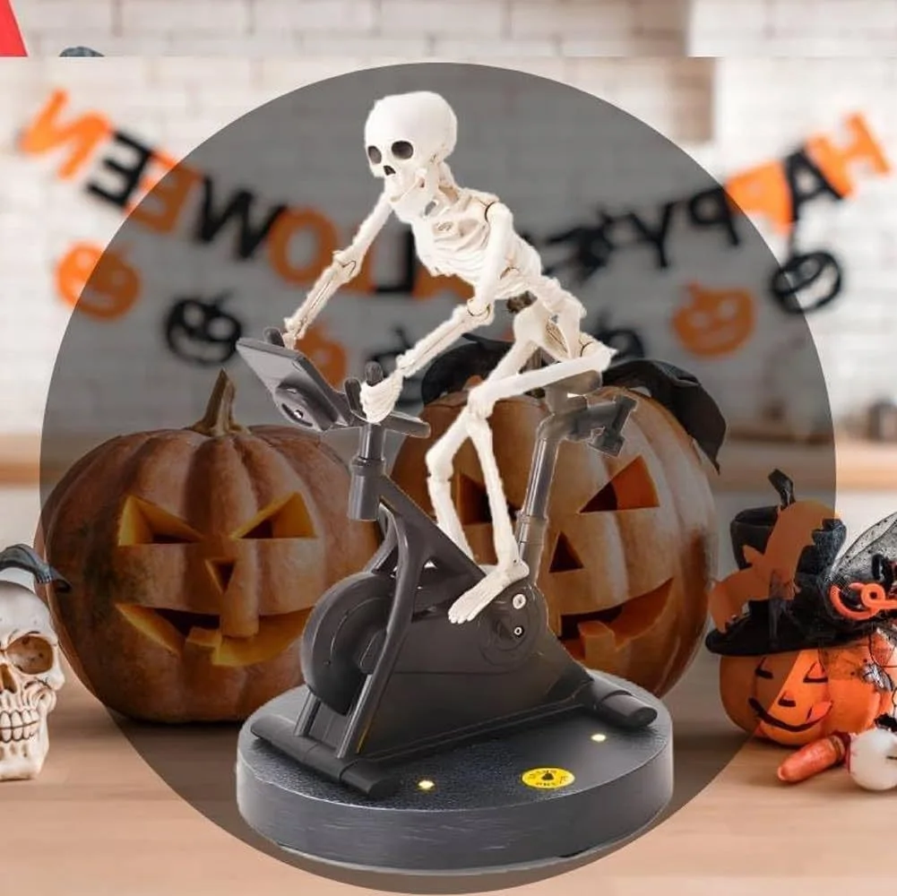 

Animatronic Skeleton Cycling Exercise Halloween Decor - Funny Riding Bike Ornament | Home Office Party Decoration