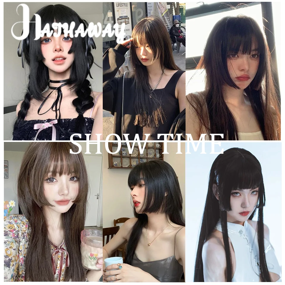 Synthetic Wig Jellyfish Head Wig Female Long Hair Natural Black Brown Black Full Head Natural Wig