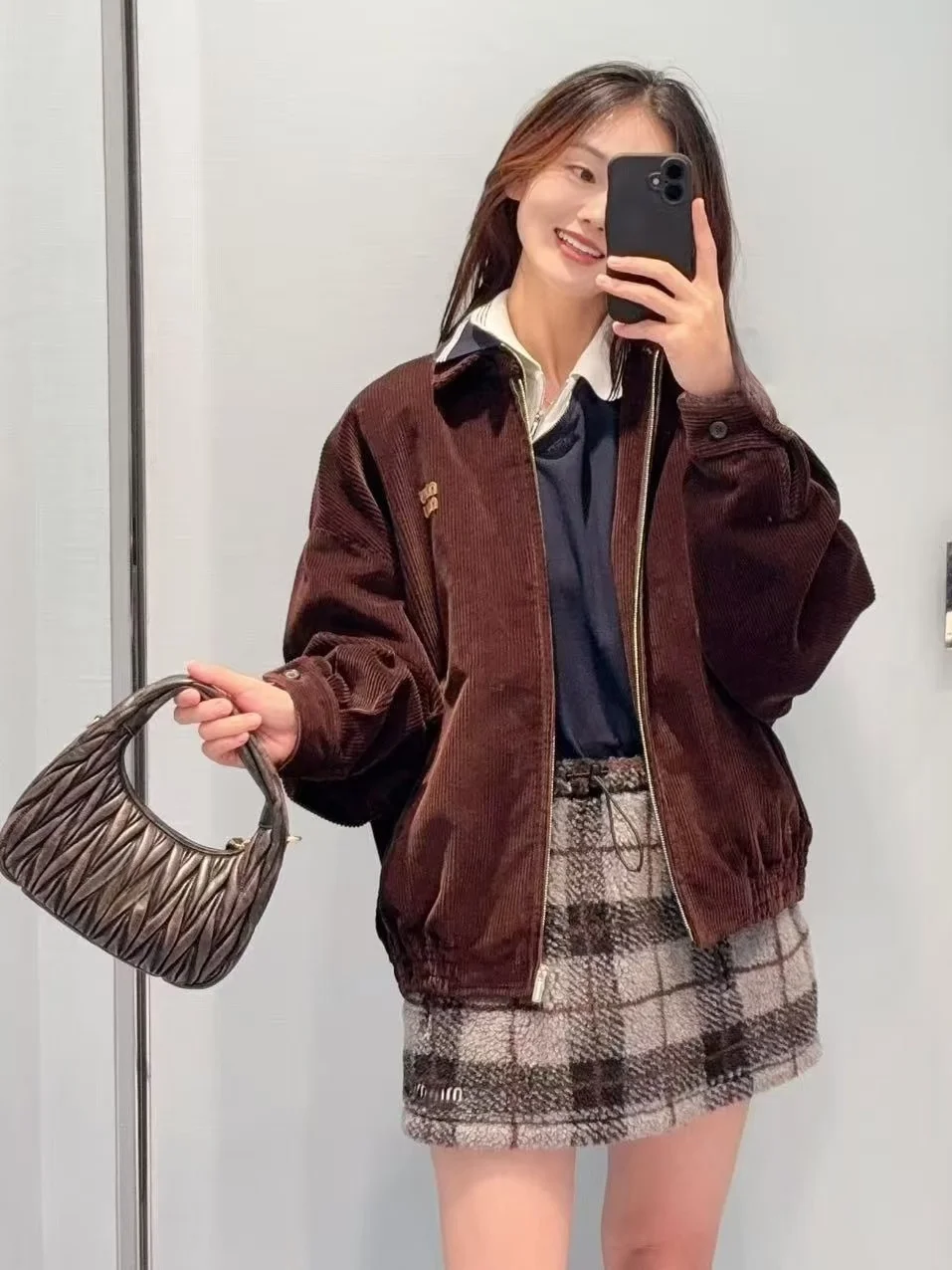 Lottie haut de gamme hiver Jaet manteau femmes coton velours côtelé cuir Logo broderie décontracté Sle Long Sve fermeture à glissière