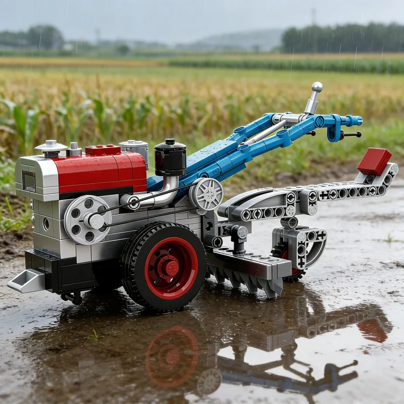 Retro Handheld Tractor Building Blocks Model Farmer Agricultural Vehicle Combine Harvester Toys Ornament Gifts