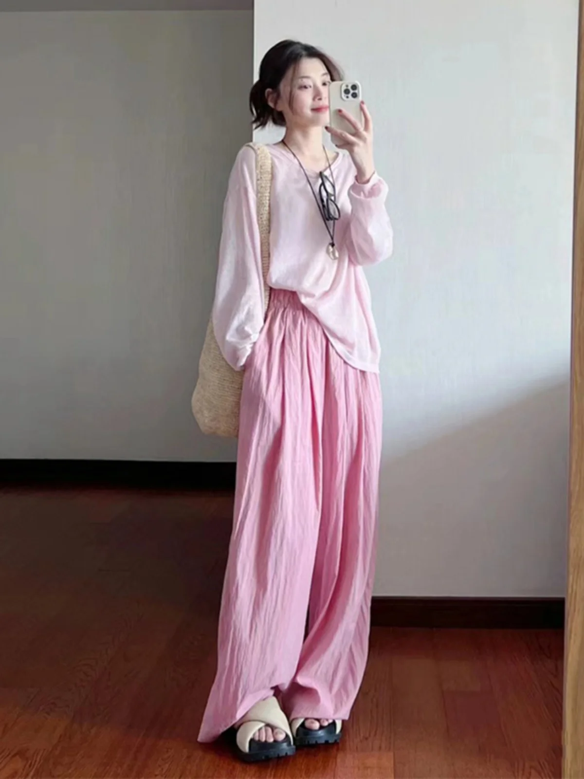 Summer Faion Casual Loose Sun Protection Cover up Lazy Loose Feeling Top Pants Evening Breeze Set Women's Clothing