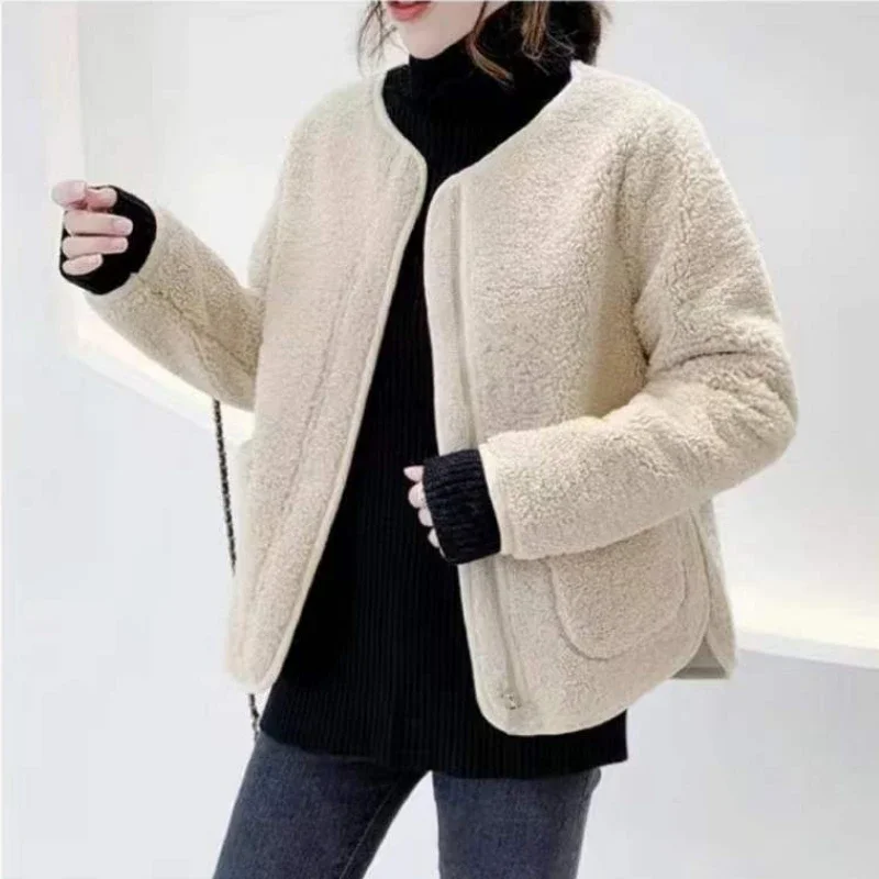 Women\'s Lamb Fleece Coat Short Padded Jacket Korean Fashion Autumn and Winter Loose Fur All-in-one Top Designer Women\'s Clothing