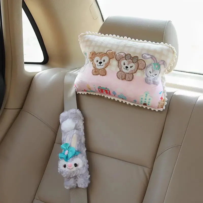 Disney Cute StellaLou Duffy ShellieMay Seat Headrest Seat Belt Cover Kawaii Soft Comfortable Back Cushion Pillow Car Xmas Gifts