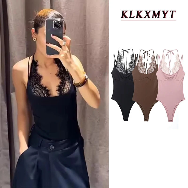 

Женское сексуальное кружевное боди KLKXMYT 2026 с вырезами, летнее, без рукавов, с открытой спиной, на шнуровке, облегающее