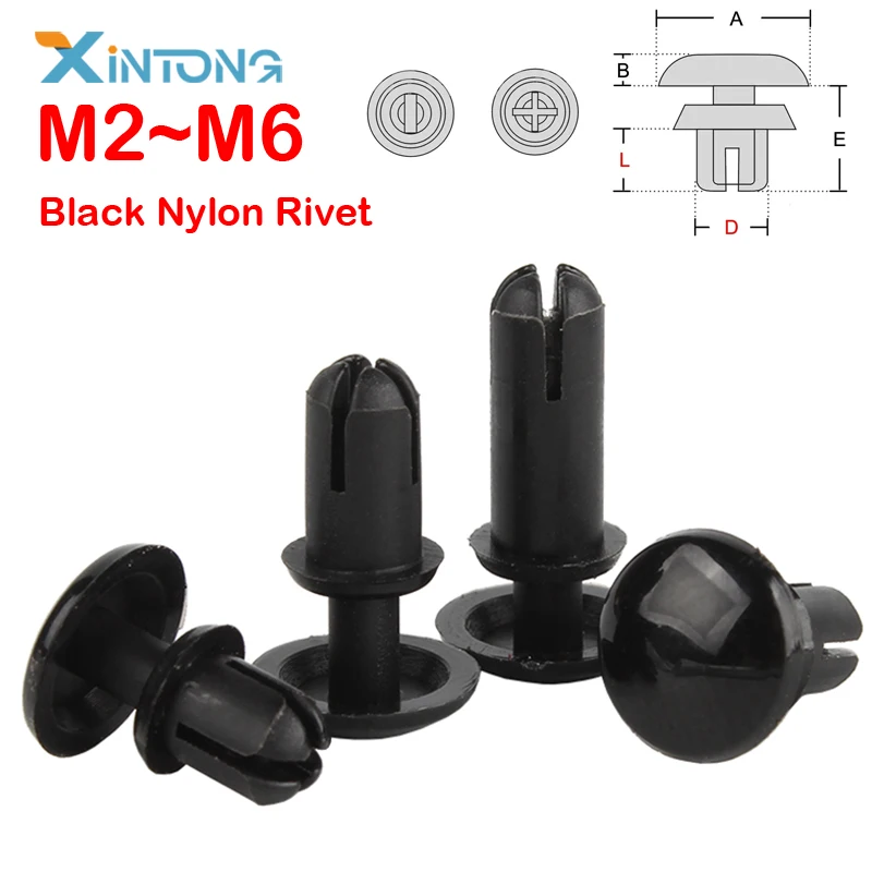 100pcs 2mm 2.6mm 3mm 3.5mm 4mm 5mm R Type Nylon Plastic Press Rivet Clip Expansion Tube Anchor Plug for PC Board Fix Black