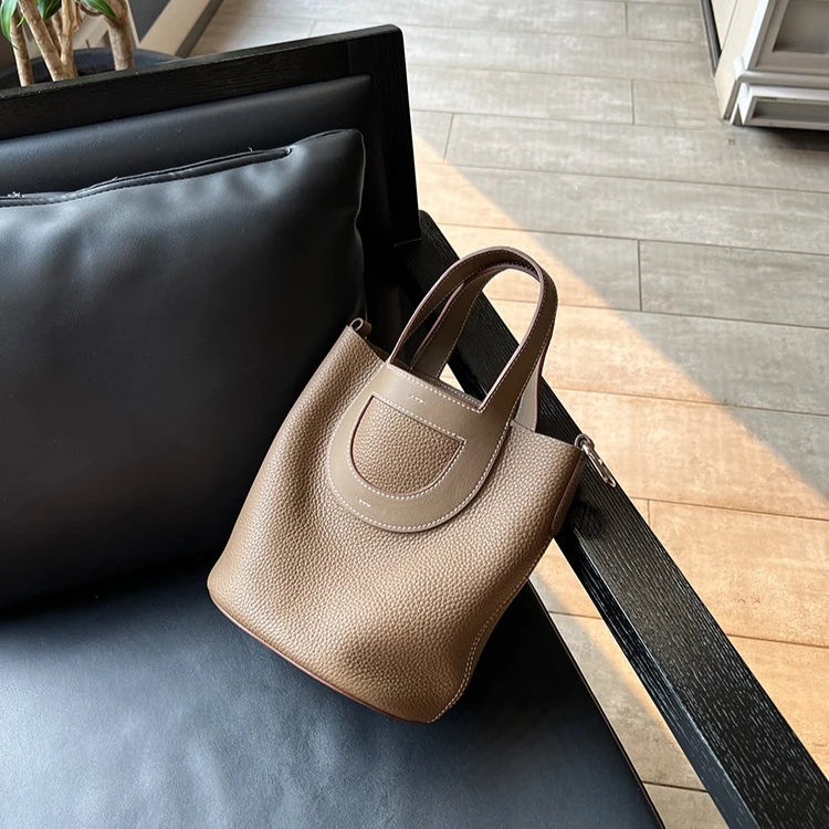 2025 New Women Togo Head Layer Cowhide Bucket Bag Handbag Shoulder Crossbody Pig Nose Vegetable Basket Hand Bill Genuine Leather