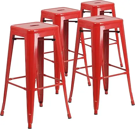 Meubles Flash Commercial Grade Metal Bar Stools Set of 4 with Square Seat 30\