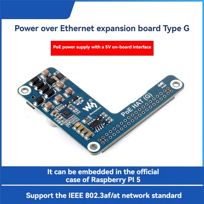 Waveshare Poe HAT (G) per Raspberry Pi 5 Scheda di espansione Power Over Ethernet 5V 5A Supporta standard di rete 802.3Af/At per Rpi 5