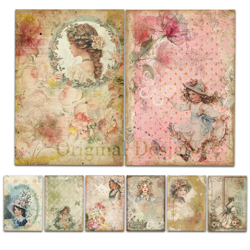 

Rice Paper Original Design WuleeGifts Retro Scrapbooking Decoration Vintage Junk Journal Collection 8PS Craft Papers