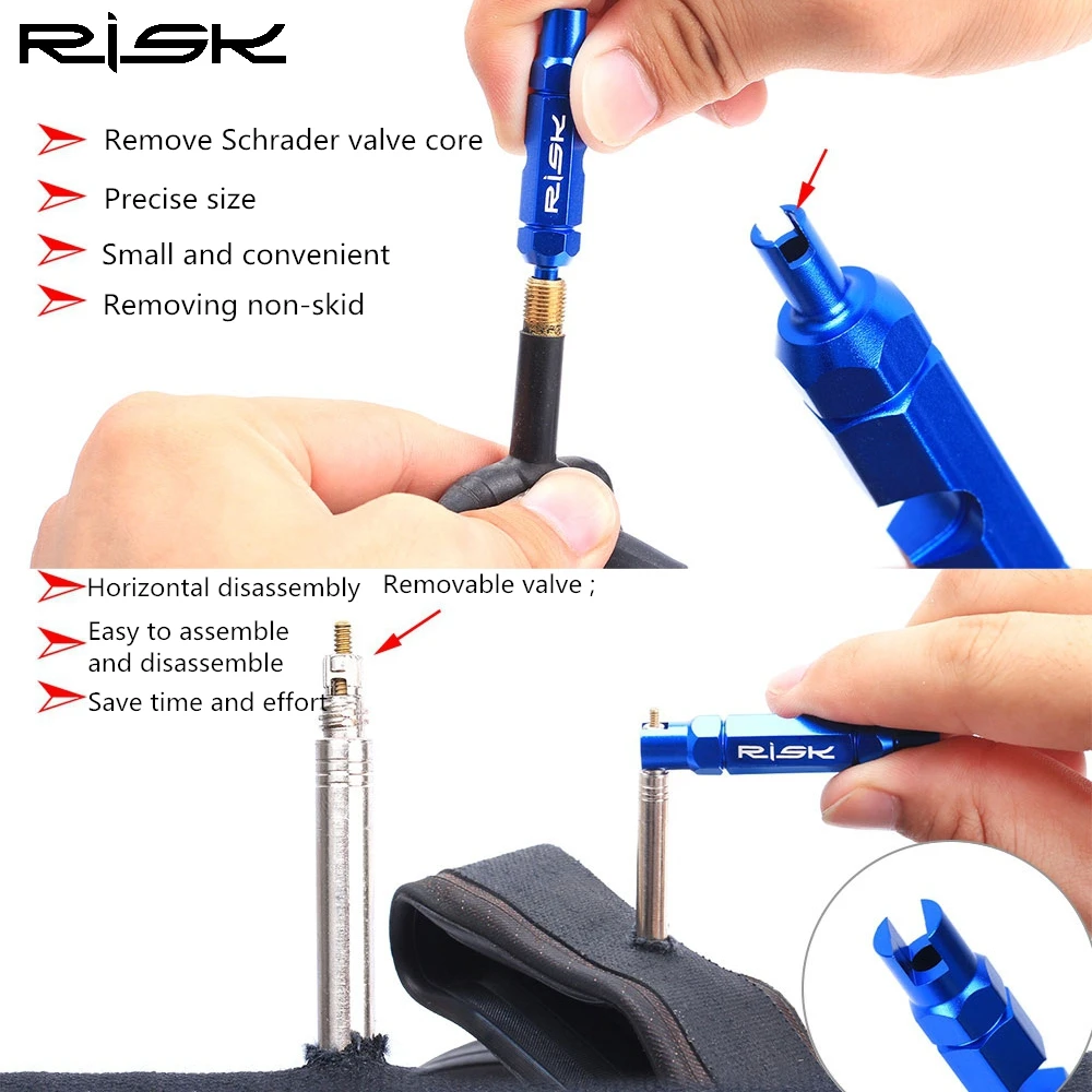RISK Multifunctional Bicycle Presta Schrader Valve Disassembly Tools Alloy MTB Road Bike Tire Valve Extension Rod Repair Tool