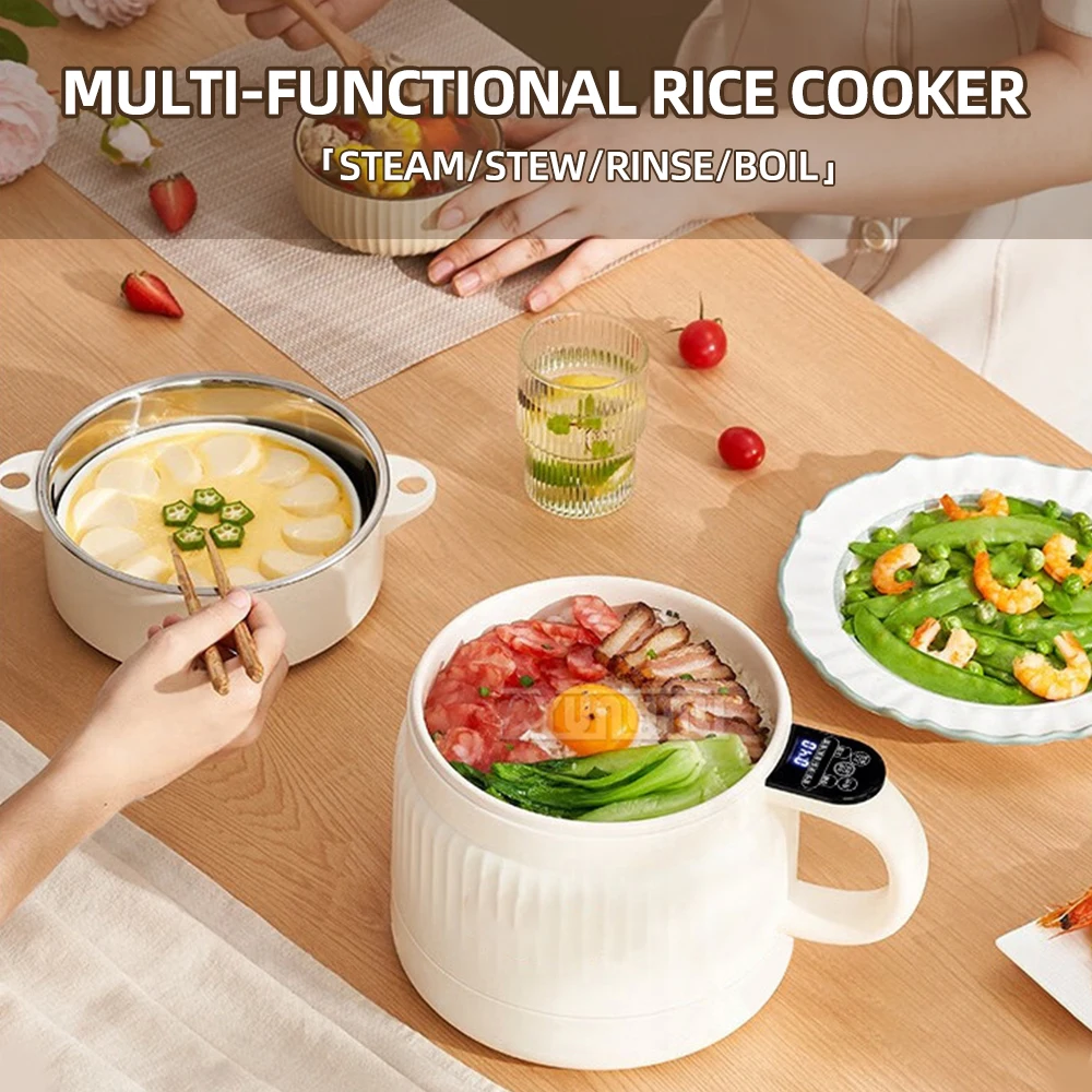 2L Multifunction Rice Cooker Small Intelligent Touch Panel Ceramic Glaze Coating Cooking Pot for Dormitory