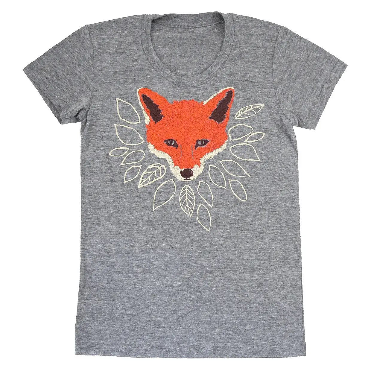 Fox Womens Girls T Shirt Track Tri Blend Cute Fantastic Mr Orange Animal Forest Wolf Leaves Tree Athletic Grey