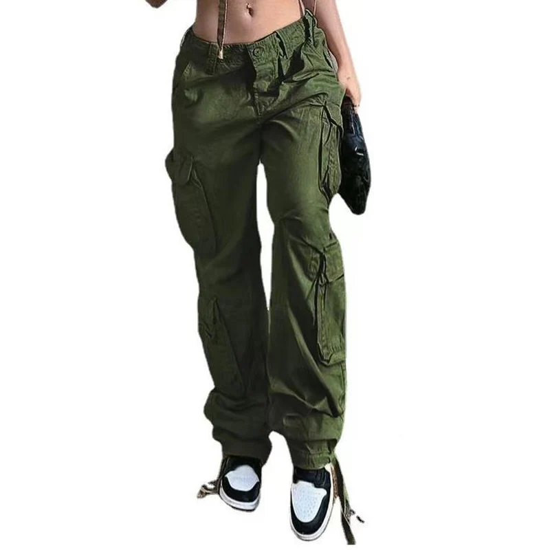 Vintage Cargo Pants Baggy Jeans Women Fashion 90s Streetwear Pockets Wide Leg High Waist Straight Y2k Denim Trousers Overalls