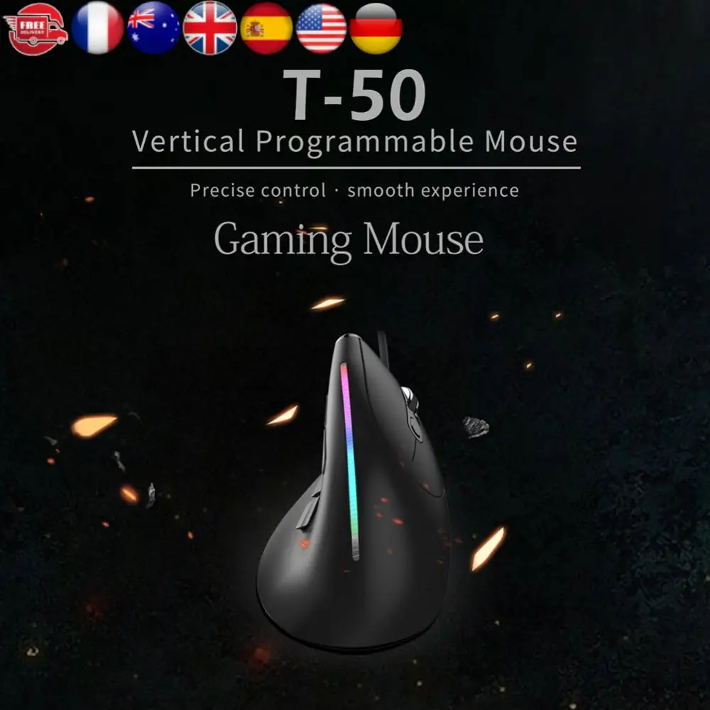 

Проводная вертикальная мышь ZELOTES Gamer, 9 кнопок, T-50, USB-проводная вертикальная оптическая мышь, 12800 точек на дюйм, регулируемая для ПК, компьютера