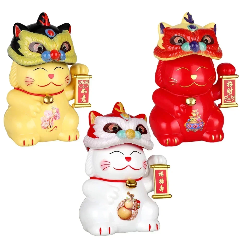 Light-Sensing Automatic Nodding Lion Dance LuckyCat Solar LuckyCat Car Ornaments Wealth Welcoming Cats Home Display Car Decor