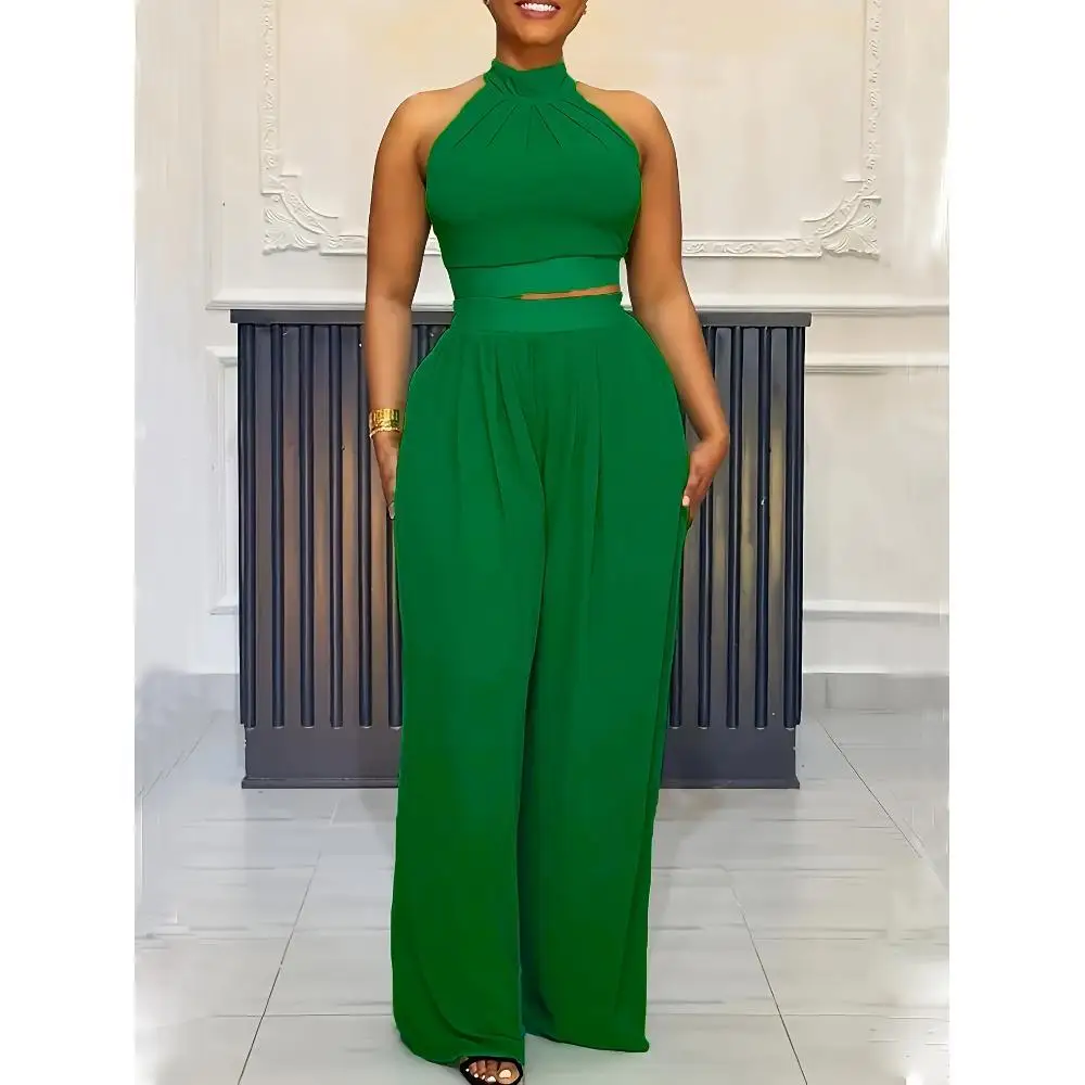 

Повседневный уличный повседневный элегантный простой однотонный костюм-двойка без рукавов с бретелькой на шее