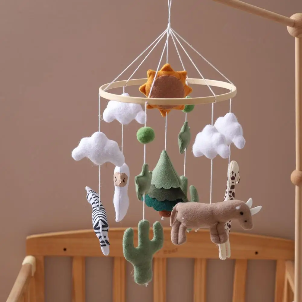 Brinquedo de desenvolvimento do bebê artesanal de feltro berço móvel com nuvens folhas decoração do quarto do berçário com pelúcia pendurado neutro para meninos