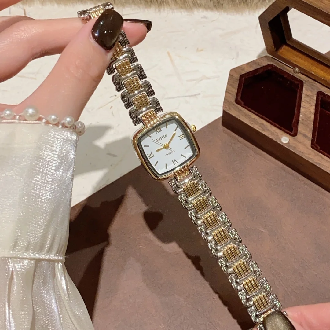 Moda praça dial relógios femininos ouro pulseira senhoras relógio de pulso de quartzo simples femme relogio feminino montre