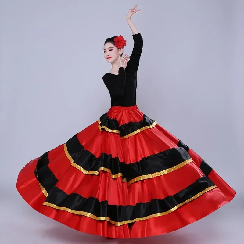 Costume di danza spagnola Classico costume di danza zingara Flamenco per le donne Gonne altalena Corazzata Prestazioni del ventre 360/540/720