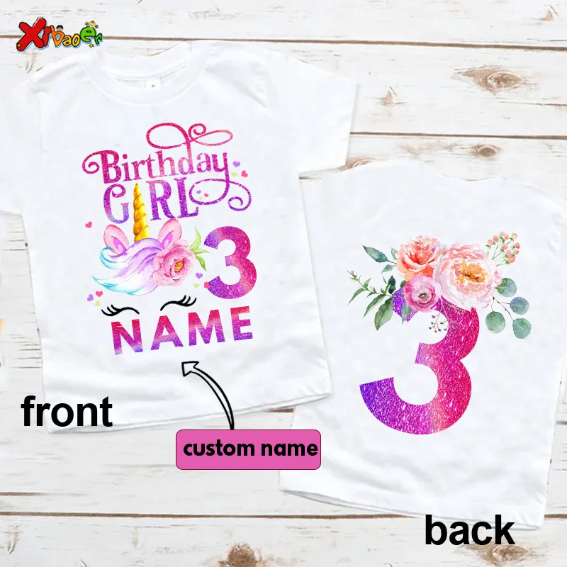 Unicorn Birthday Shirt for Girls Summer Custom Name Clothes Children Personalized Name Birthday Shirt for Teen Girls 10th Years