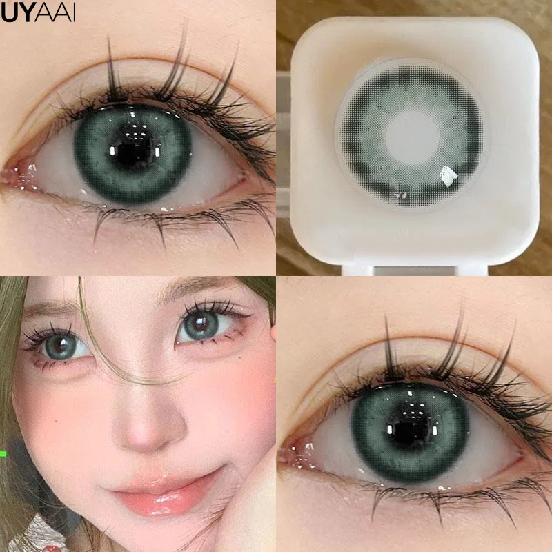 UYAAI 1 Pair Color Contact Lenses Blue Eye Color Lenses Green Colored Lens Disposable Korean Fashion Lenses with Diopters