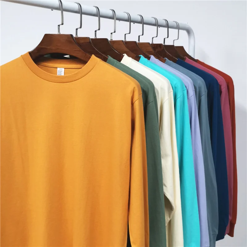 

Long Sleeve-Shirt Men Spring And Autumn Heavyweight Cotton Ins Loose Round Neck Solid Color Base Shirt Women Yout
