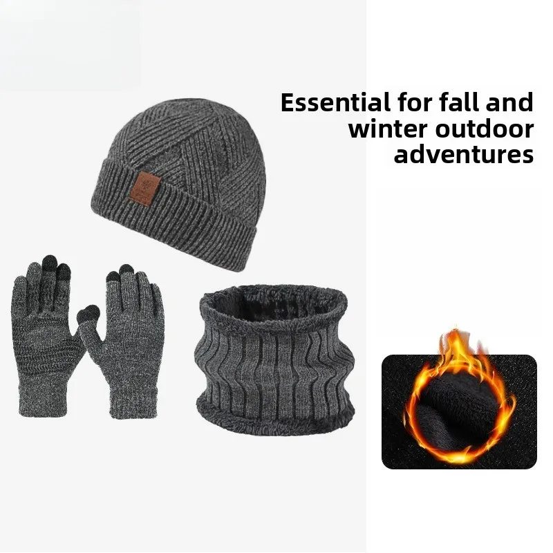 Hot Sale High Elastic Wool Hat Warm Kit Fashion Versatile Men's Winter Outdoor Warm Knitted Hat Scarf Gloves Three-piece Set