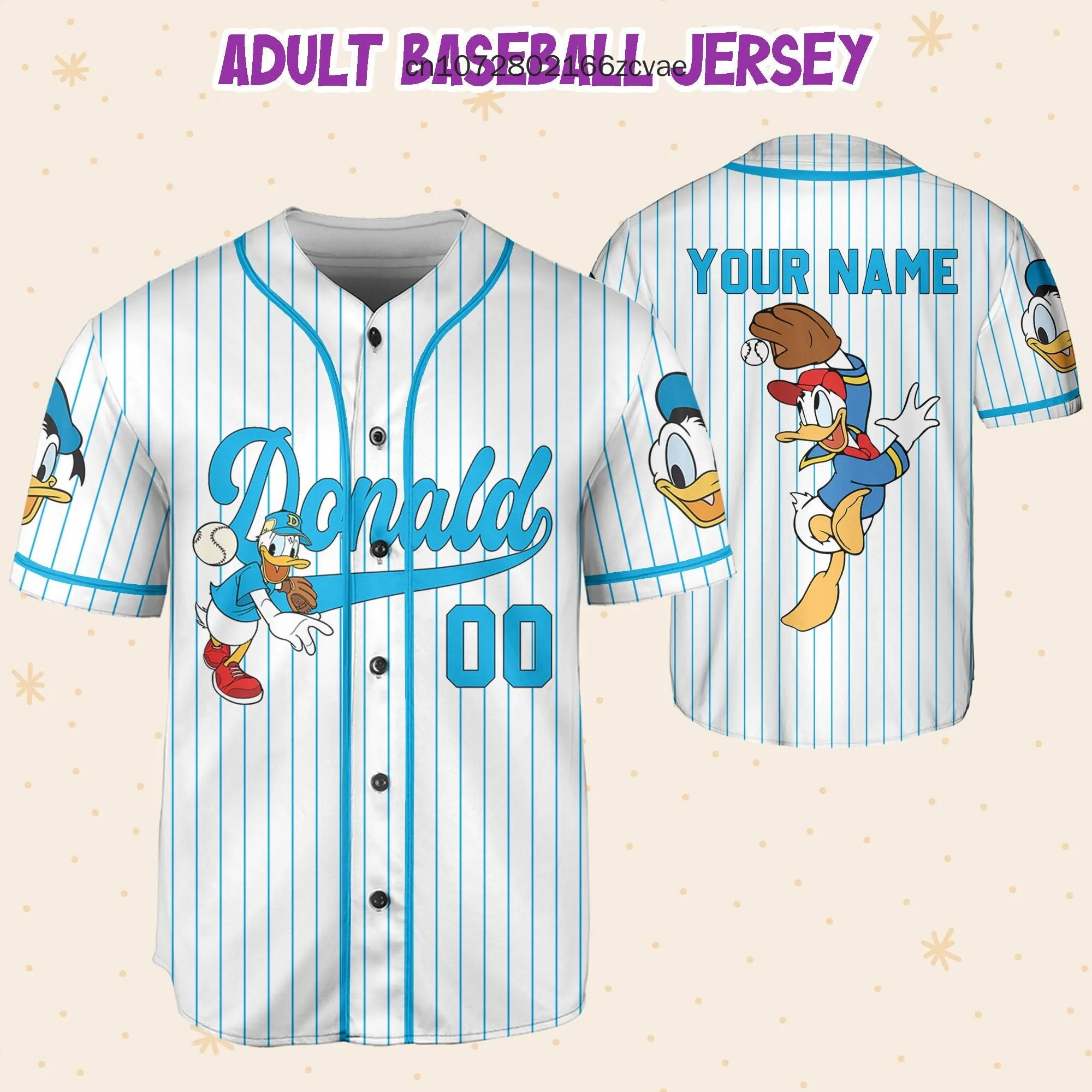 Disney Donald Duck Blue and Black Jersey Custom Baseball Jersey Cartoon Print Jersey Men\'s and Women\'s Children\'s Shirt