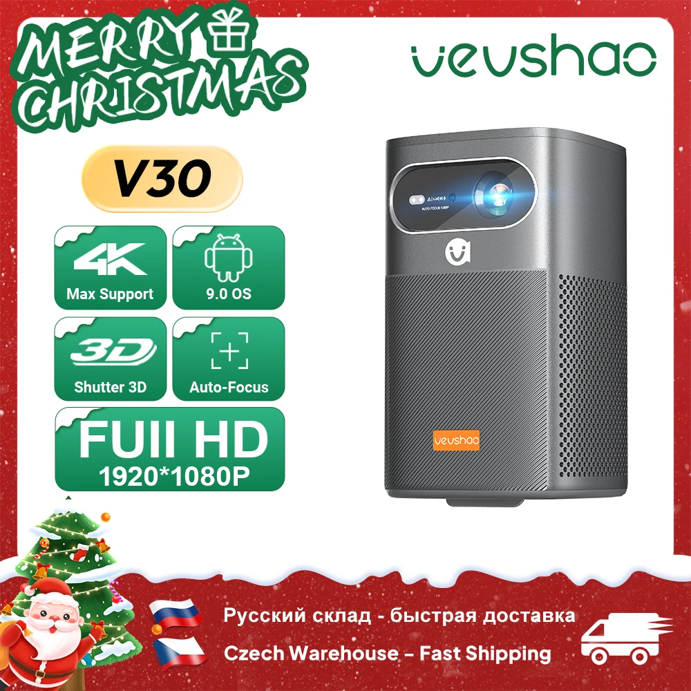 

VEVSHAO V30 1080P Portable LED DLP Projector with Built-in Battery Smart Wifi Android System 3D Ready for Home and Outdoor Use