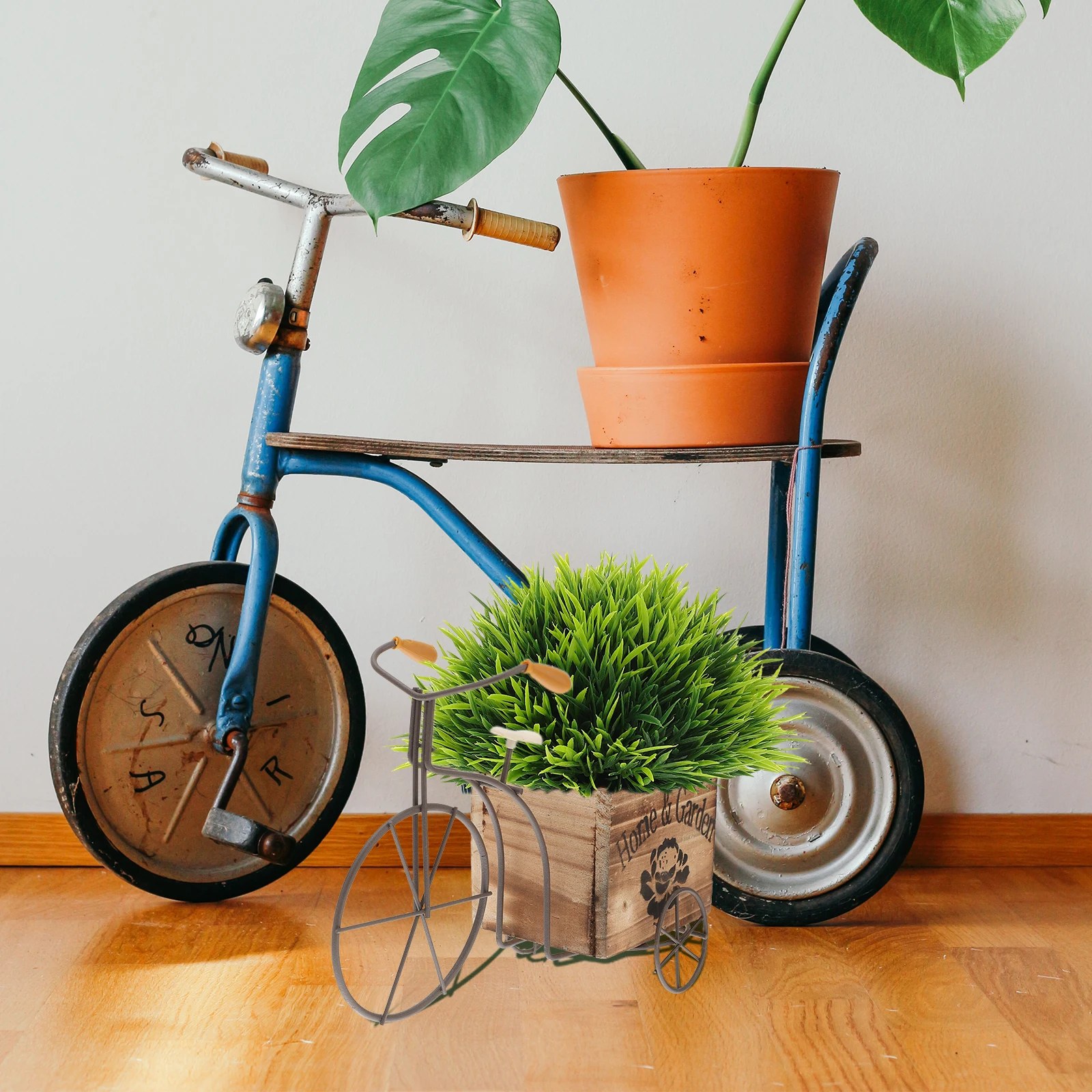 Wooden Bicycle Flower Box Durable Eco Friendly Craft Ornament Container Home Decor Modern Vase Gift Idea Mini Roses Table