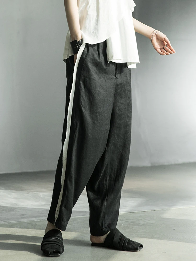 [EAM] High Waist Black Topstitched Pockets Wide Leg Pants New Loose Fit Trousers Women Fashion Tide Spring Autumn 2024 1DF5357