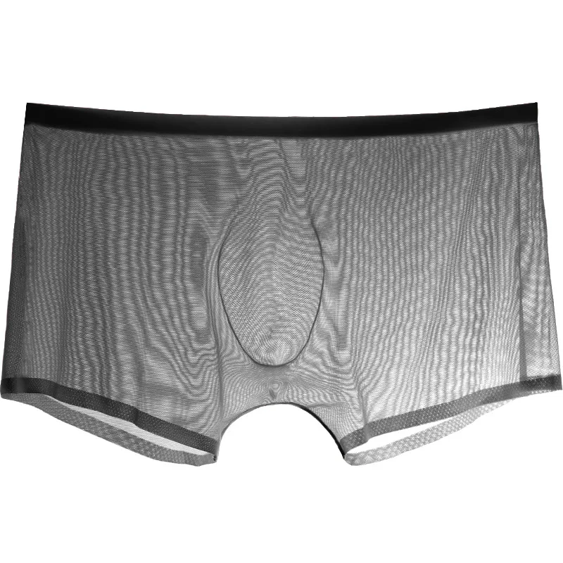 Ultra-thin Breathable Shorts Men Sexy See Through Tulle Mesh Underpant Low Rise Briefs Underwear Tranparent Panties