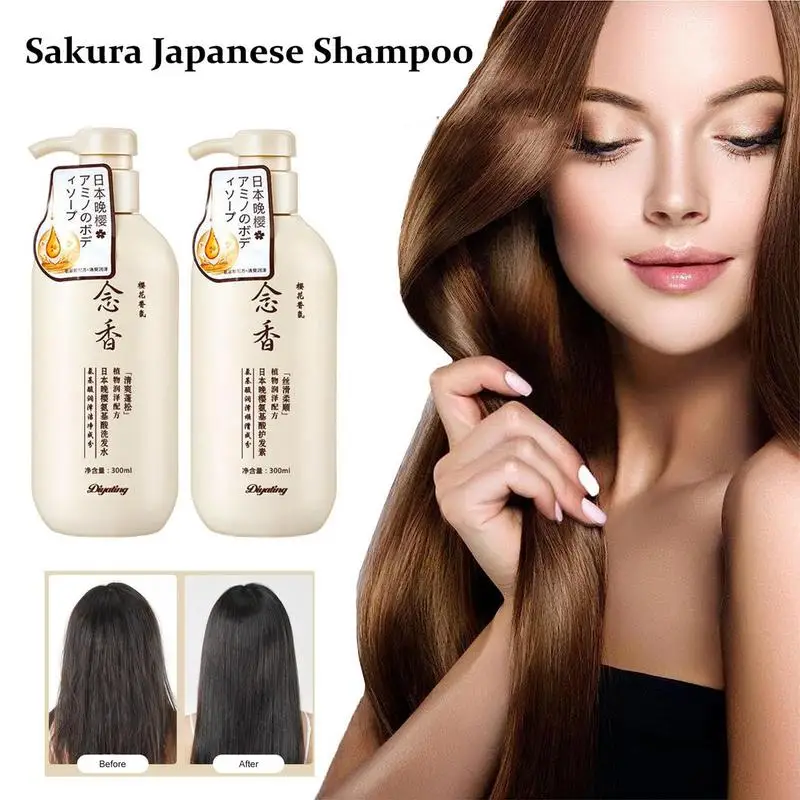 Sakura-Shampoo Japonês com Condicionador 300ml, Aminoácido Suave, Nutrição Capilar, Controle de Óleo, Hidratante