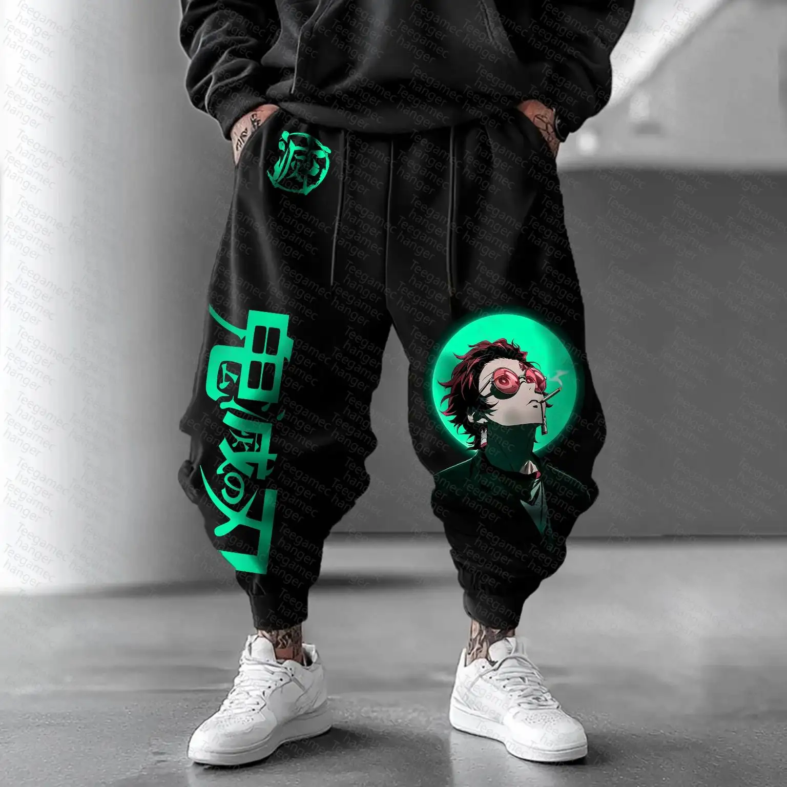 Demon Slayer Demon Slayer: Kimetsu no Yaiba Rengoku Kyojuro Back Hoodie Set Flame Patroon Green Circle Back Print Child Spy King Tfit