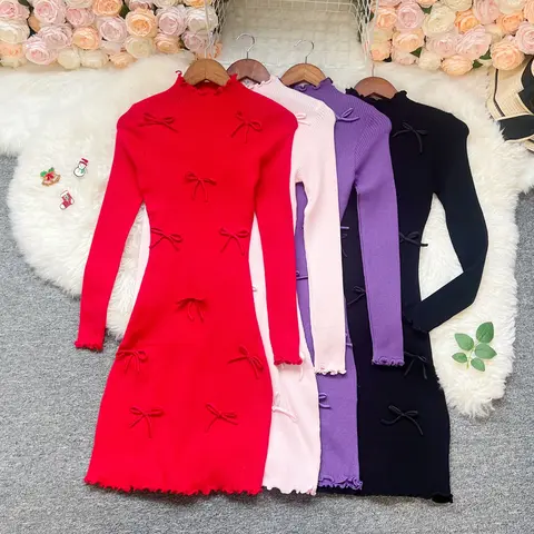 YuooMuoo chique mode sexy wrap heupen gebreide mini-jurk 2025 nieuwe Y2K esthetische 3D strikken bodycon feestjurk streetwear dame jurk