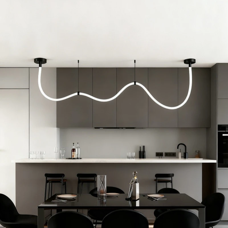 Minimalist Living Room Bar Long Dining Table DIY Silicone Pendant Light Creative Musical Notes Artistic Winding Line Lights
