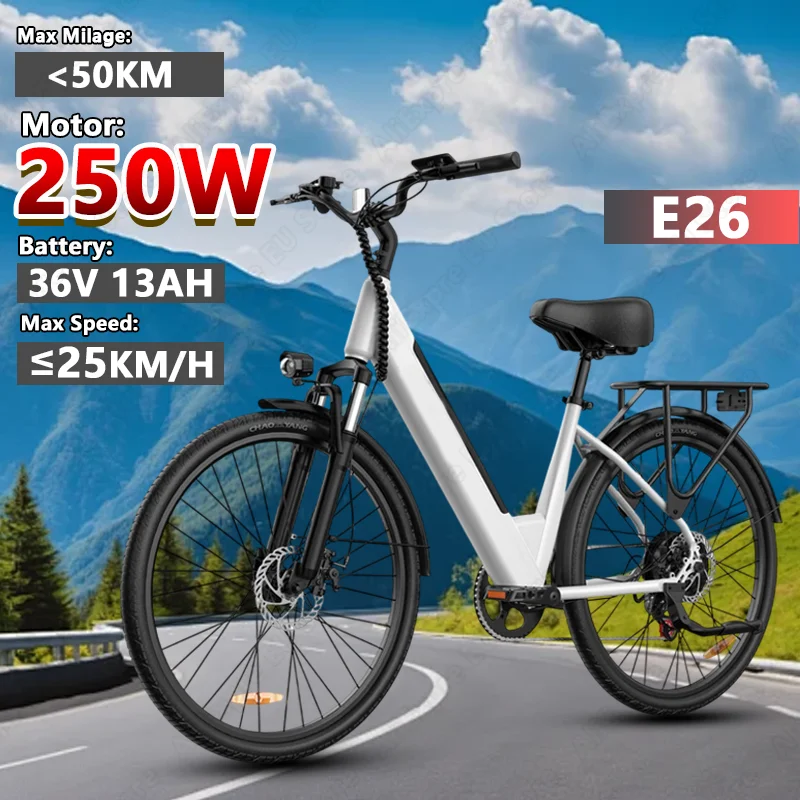 

URLIFE E26 Electric Bicycle 250W Motor 36V13AH Removable Battery E Bike Dual Disc Brakes 26-inch All-terrain Tires Electric Bike