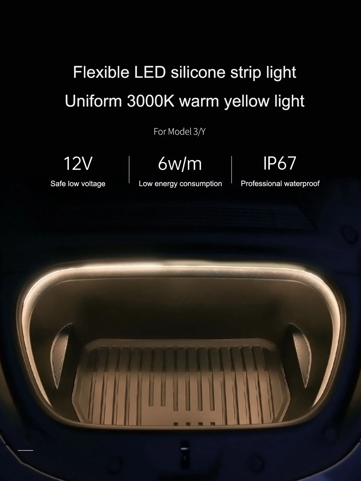 Installazione Non distruttiva framk LED Strip Light per Tesla Model 3/Y Front Trunk luce ambientale lampada bianca/gialla porta 12V