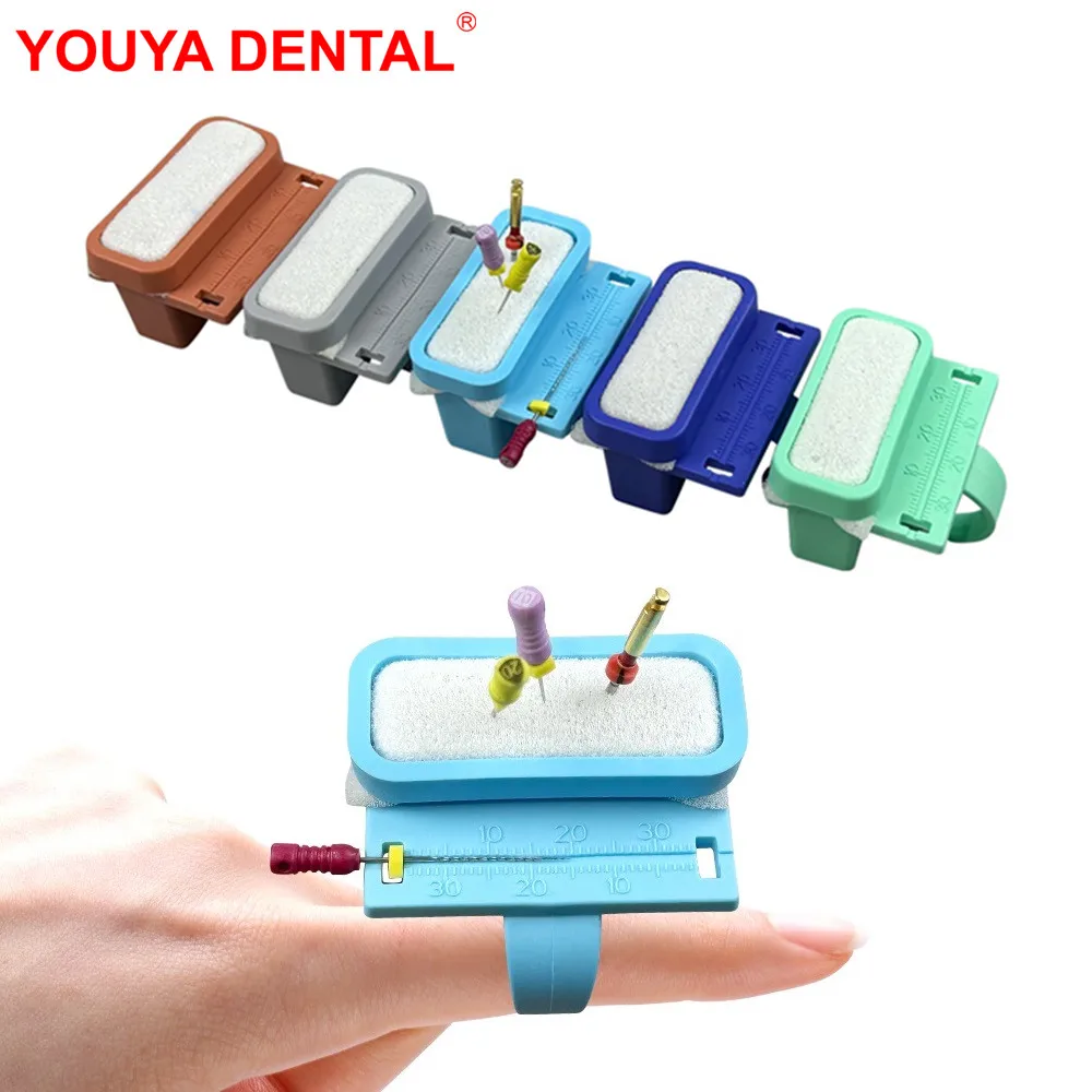 Dental Endo Files Holder Finger Ruler With Cleaning Sponge & Measuring Root Canal Endodontic Hand Ring File Holder Dentist Tools