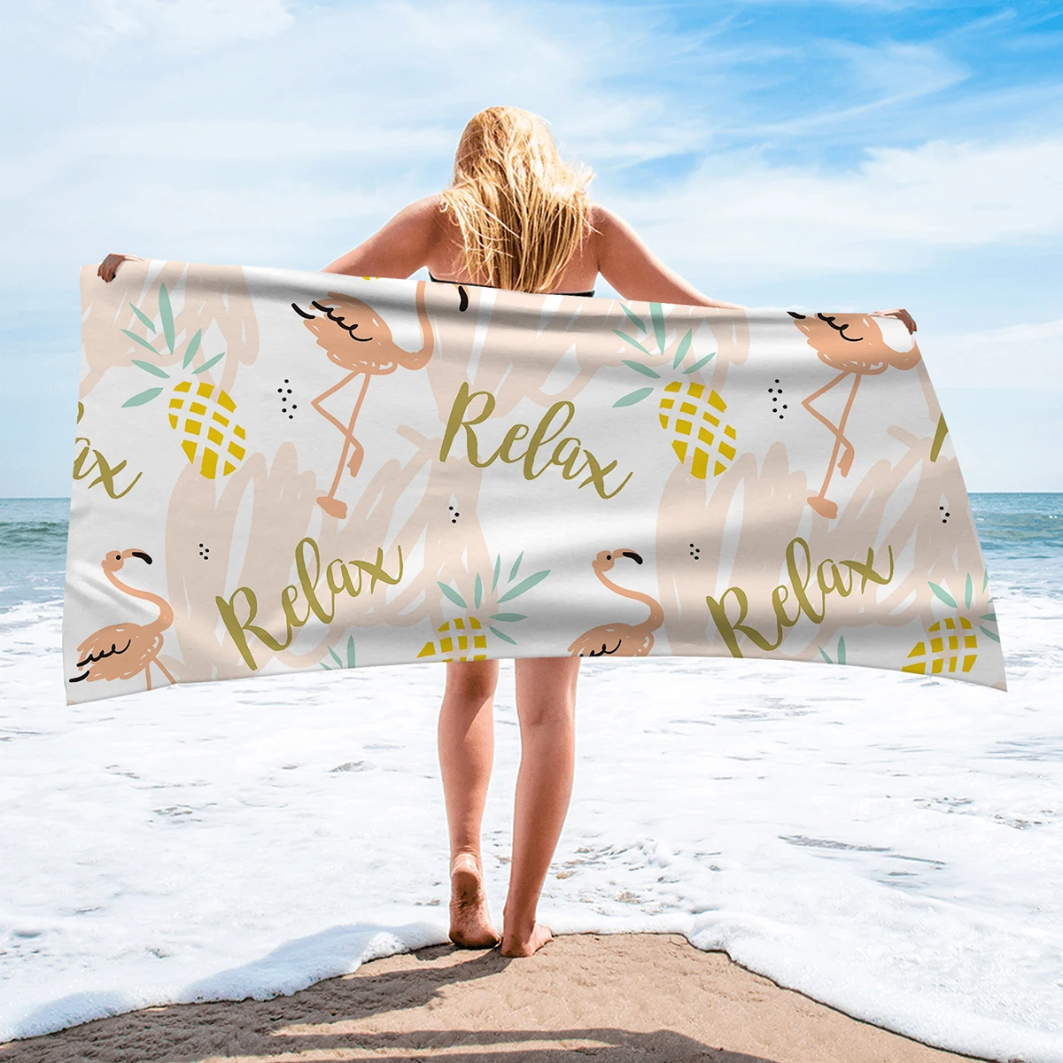 

1 Piece Migratory Bird Pineapple Letter Print Microfiber Absorbent Sandproof Beach Scarf